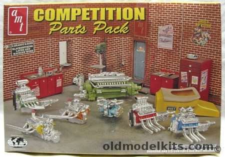 AMT 1/25 Competition Parts Park - Chevy 282 V-8 (Carb or Supercharged) / Chrysler 391 V-8 / Pontiac 421 V-8 / Corvair 145 (Twin Carb or Supercharged Spyder) / Allison V-12 / Competition T Body, 38677 plastic model kit